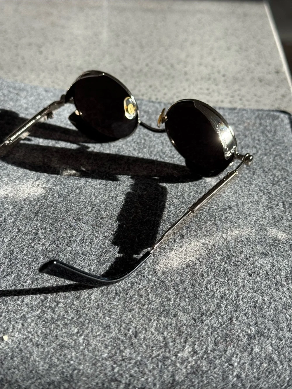 Steampunk Round Silver Sunglasses Industrial Spring Temple Cyberpunk Goth
